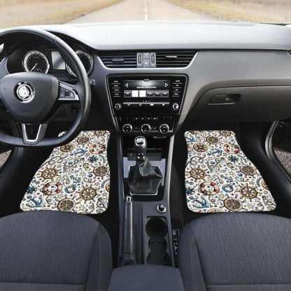Cute Nautical Steering Wheel Anchor Pattern Front And Back Car Mats