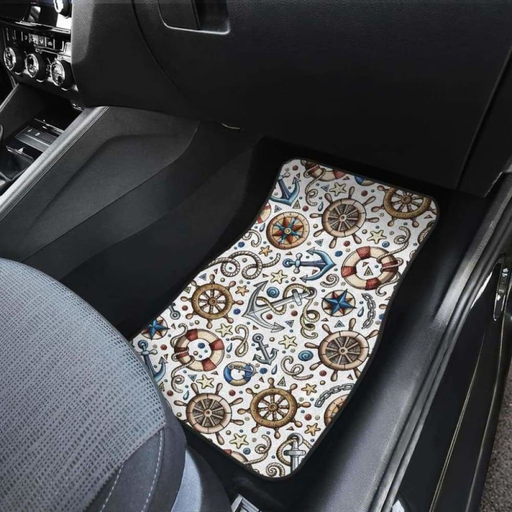 Cute Nautical Steering Wheel Anchor Pattern Front And Back Car Mats