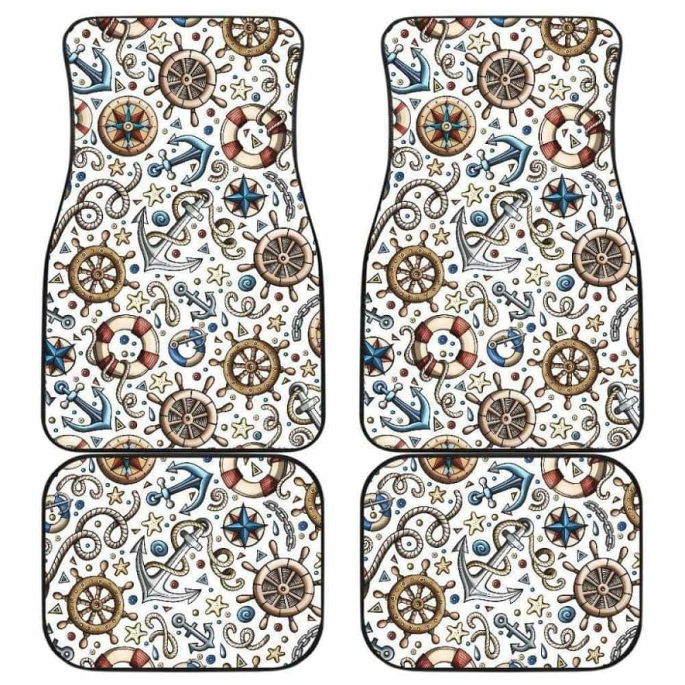 Cute Nautical Steering Wheel Anchor Pattern Front And Back Car Mats