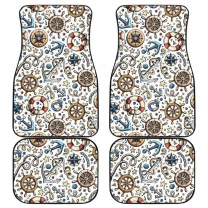 Cute Nautical Steering Wheel Anchor Pattern Front And Back Car Mats