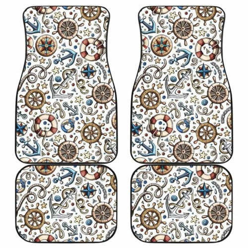 Cute Nautical Steering Wheel Anchor Pattern Front And Back Car Mats