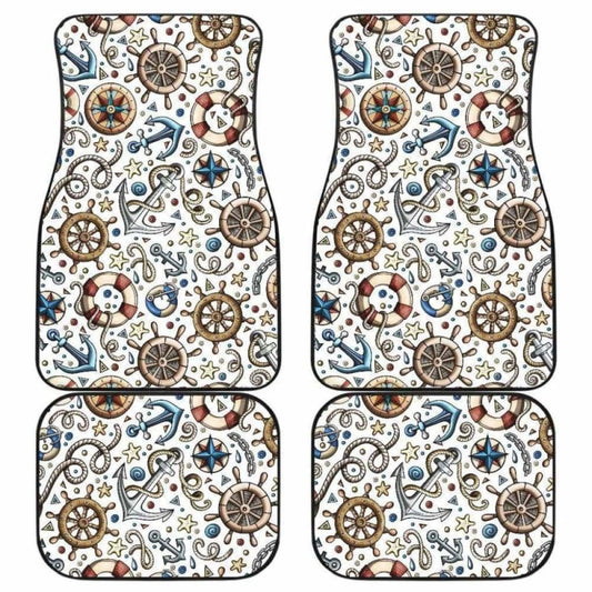 Cute Nautical Steering Wheel Anchor Pattern Front And Back Car Mats