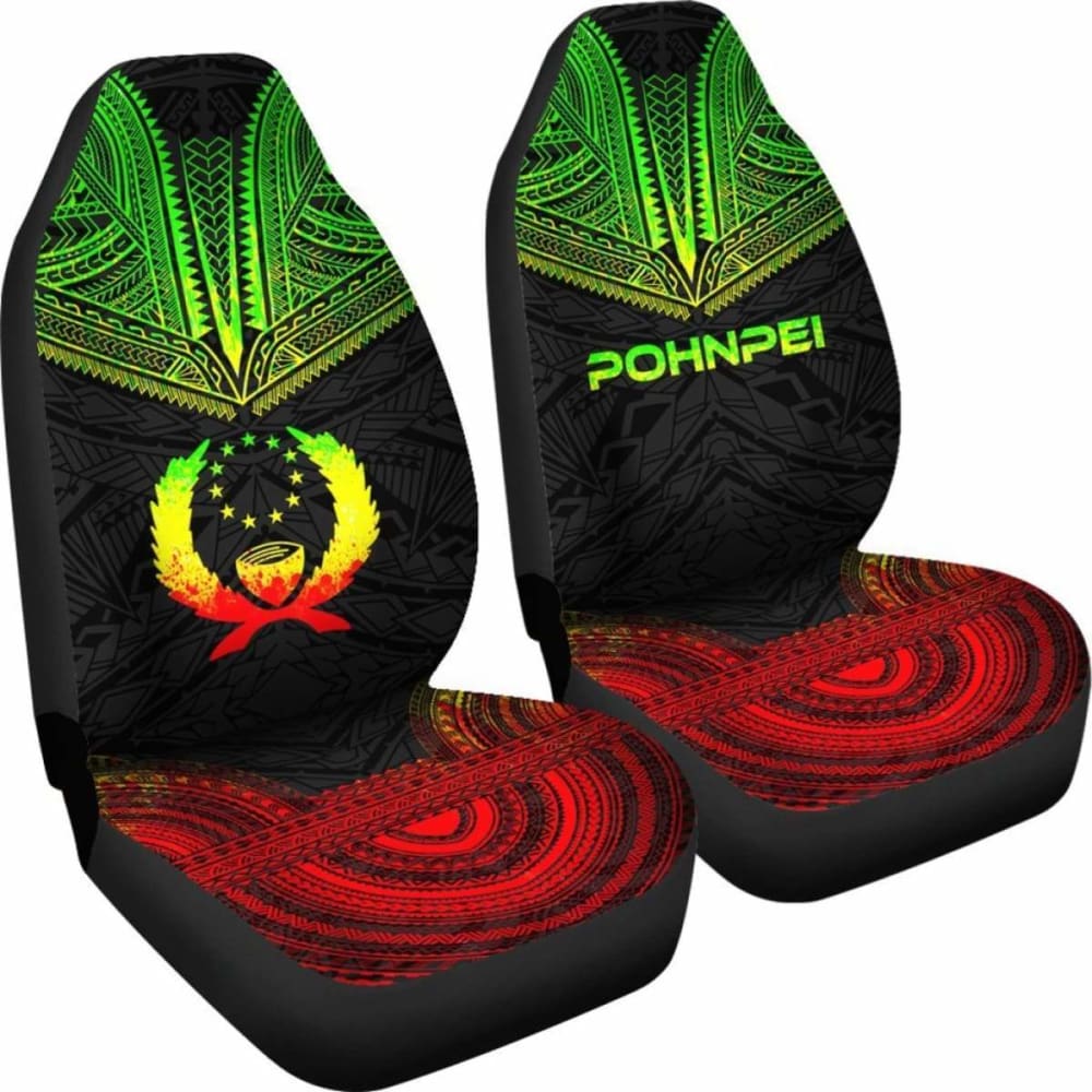 Pohnpei Car Seat Cover - Pohnpei Flag Polynesian Chief Tattoo Reggae Version -