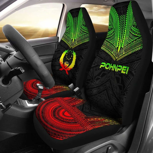 Pohnpei Car Seat Cover - Pohnpei Flag Polynesian Chief Tattoo Reggae Version -