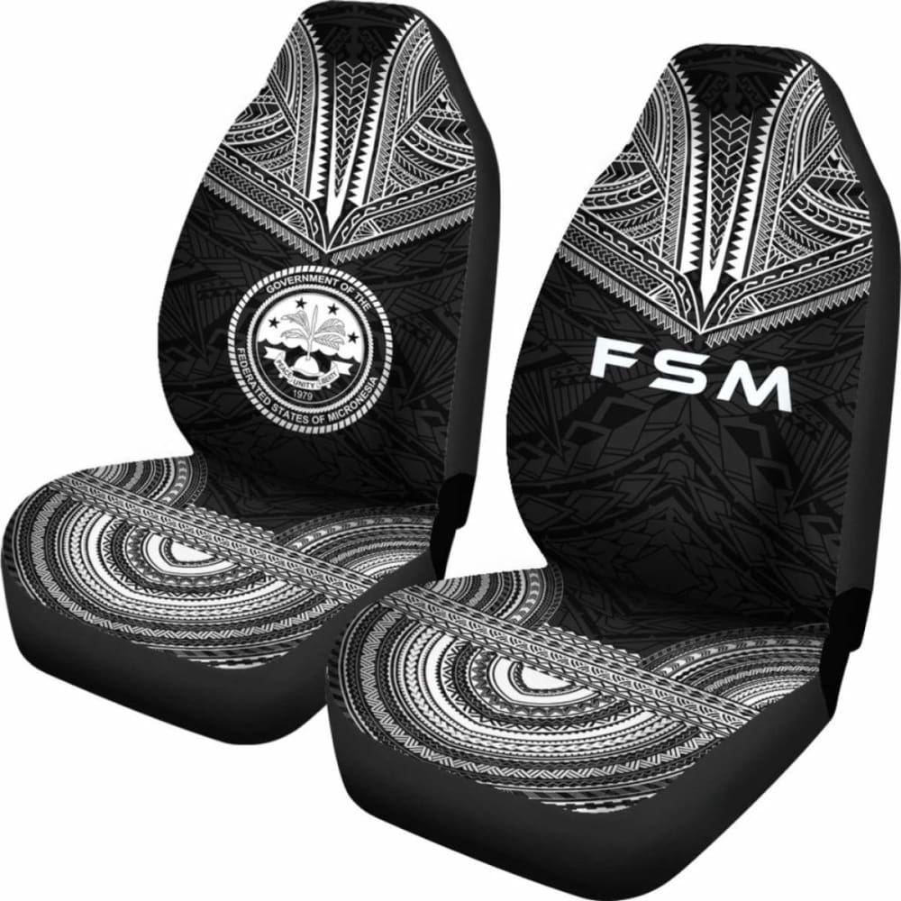 Federated States Of Micronesia Car Seat Cover - F S M Seal Polynesian Chief Tattoo Black Version -