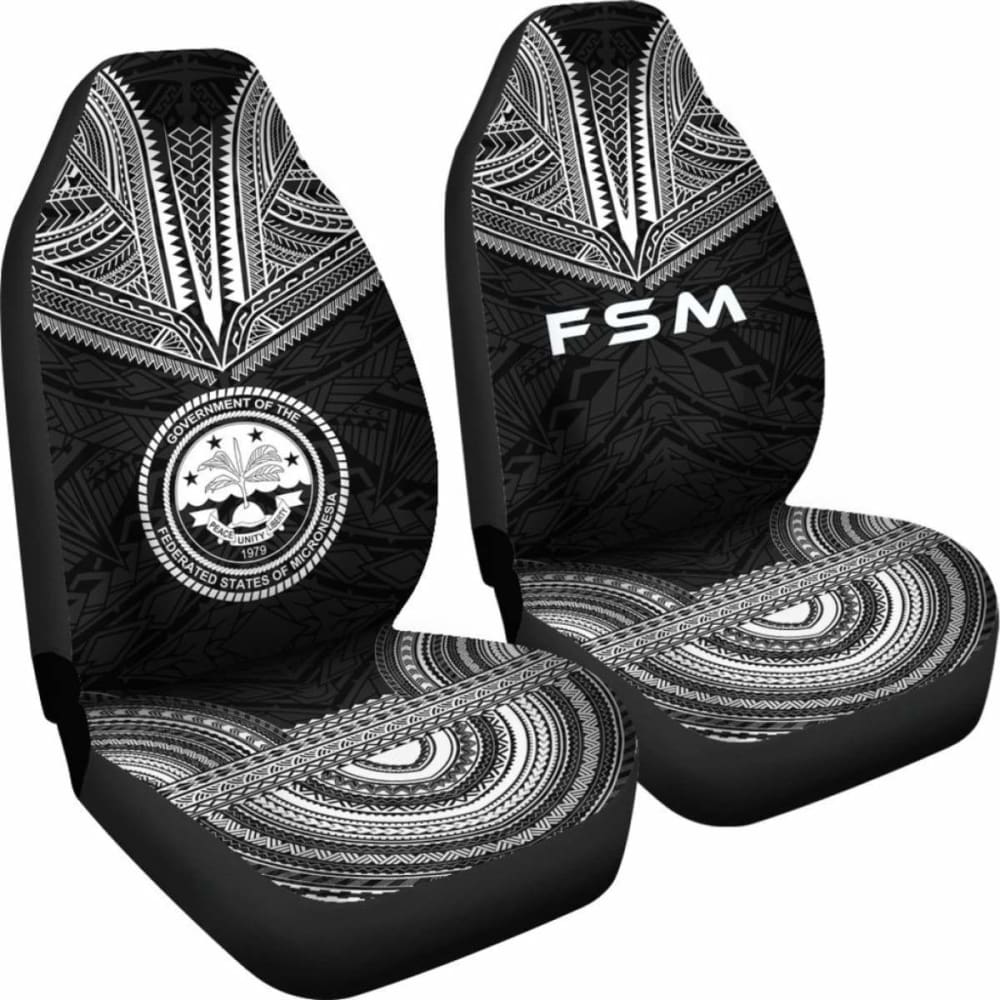 Federated States Of Micronesia Car Seat Cover - F S M Seal Polynesian Chief Tattoo Black Version -