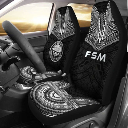 Federated States Of Micronesia Car Seat Cover - F S M Seal Polynesian Chief Tattoo Black Version -