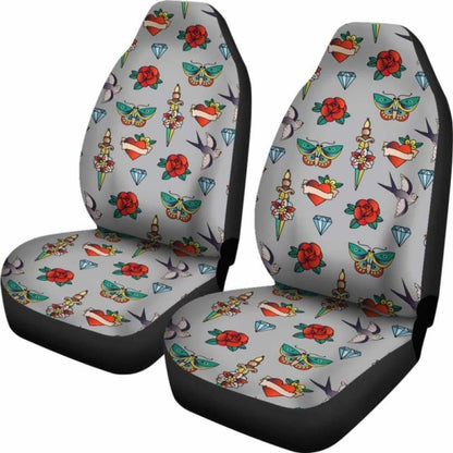 Old School Tattoo Traditional Vintage Style Pattern On Gray Car Seat Covers