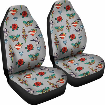 Old School Tattoo Traditional Vintage Style Pattern On Gray Car Seat Covers