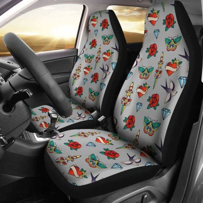 Old School Tattoo Traditional Vintage Style Pattern On Gray Car Seat Covers