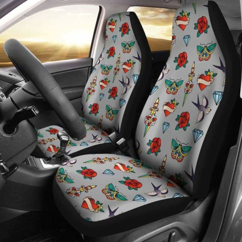 Old School Tattoo Traditional Vintage Style Pattern On Gray Car Seat Covers
