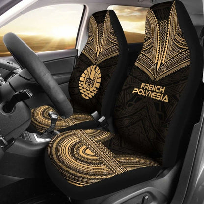 French Polynesian Car Seat Cover - French Polynesian Coat Of Arms Polynesian Chief Tattoo Gold Version -