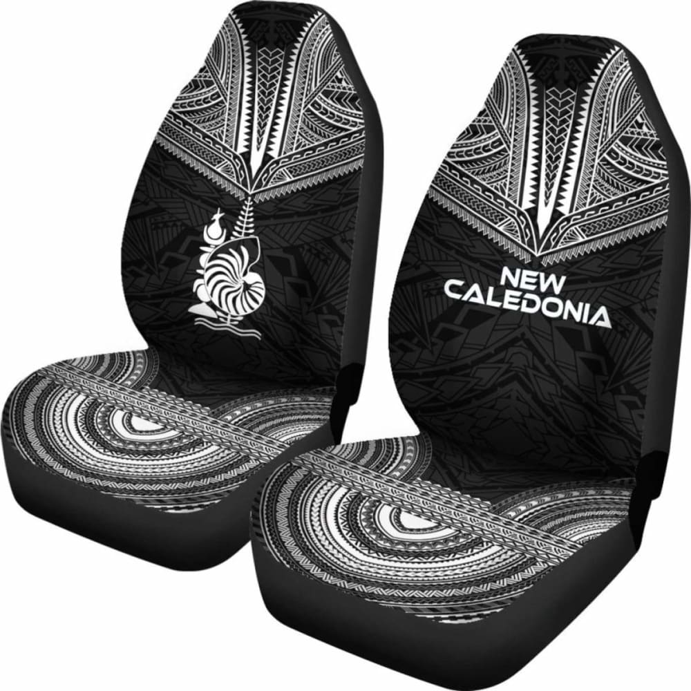 New Caledonia Car Seat Cover - New Caledonia Coat Of Arms Polynesian Chief Tattoo Black Version -