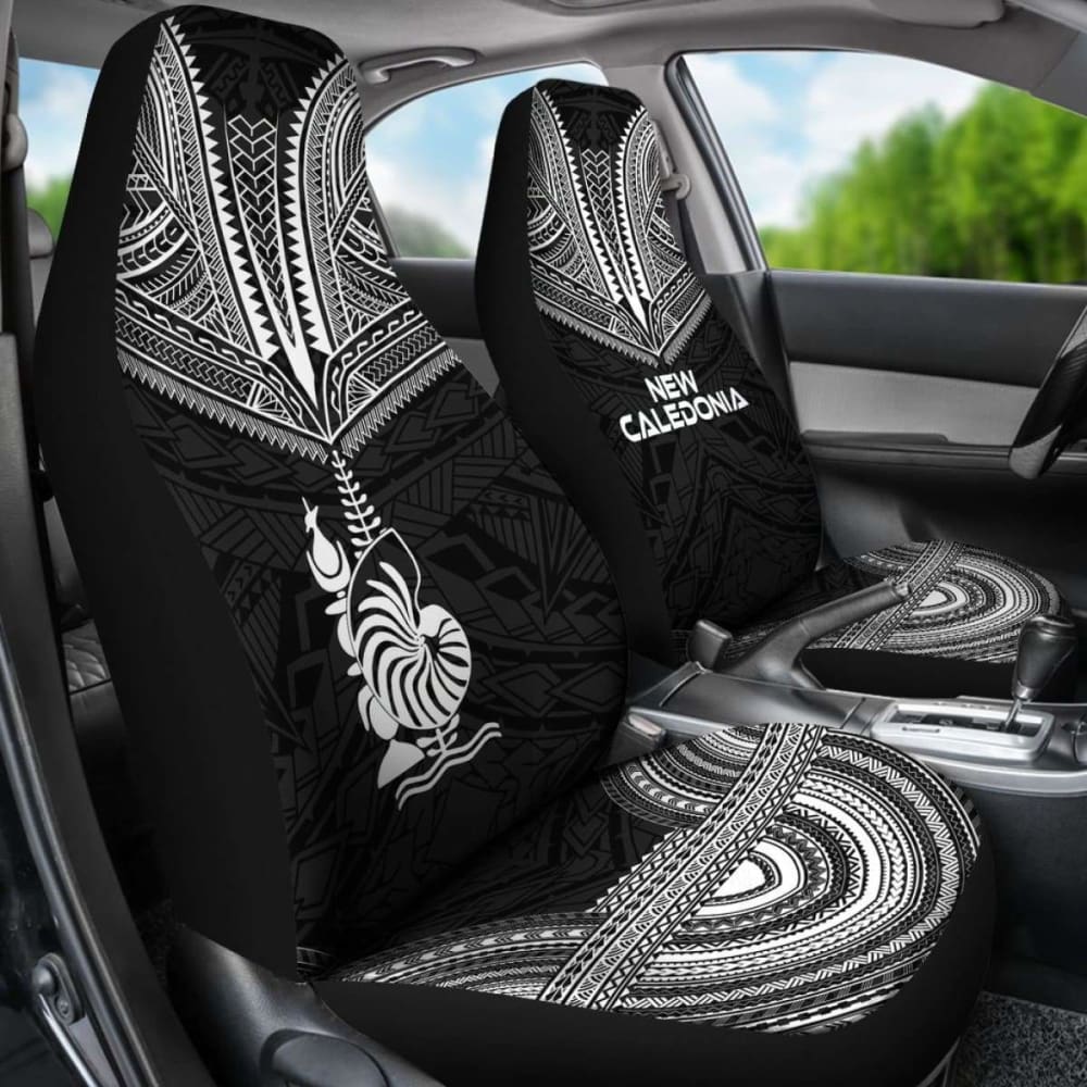 New Caledonia Car Seat Cover - New Caledonia Coat Of Arms Polynesian Chief Tattoo Black Version -
