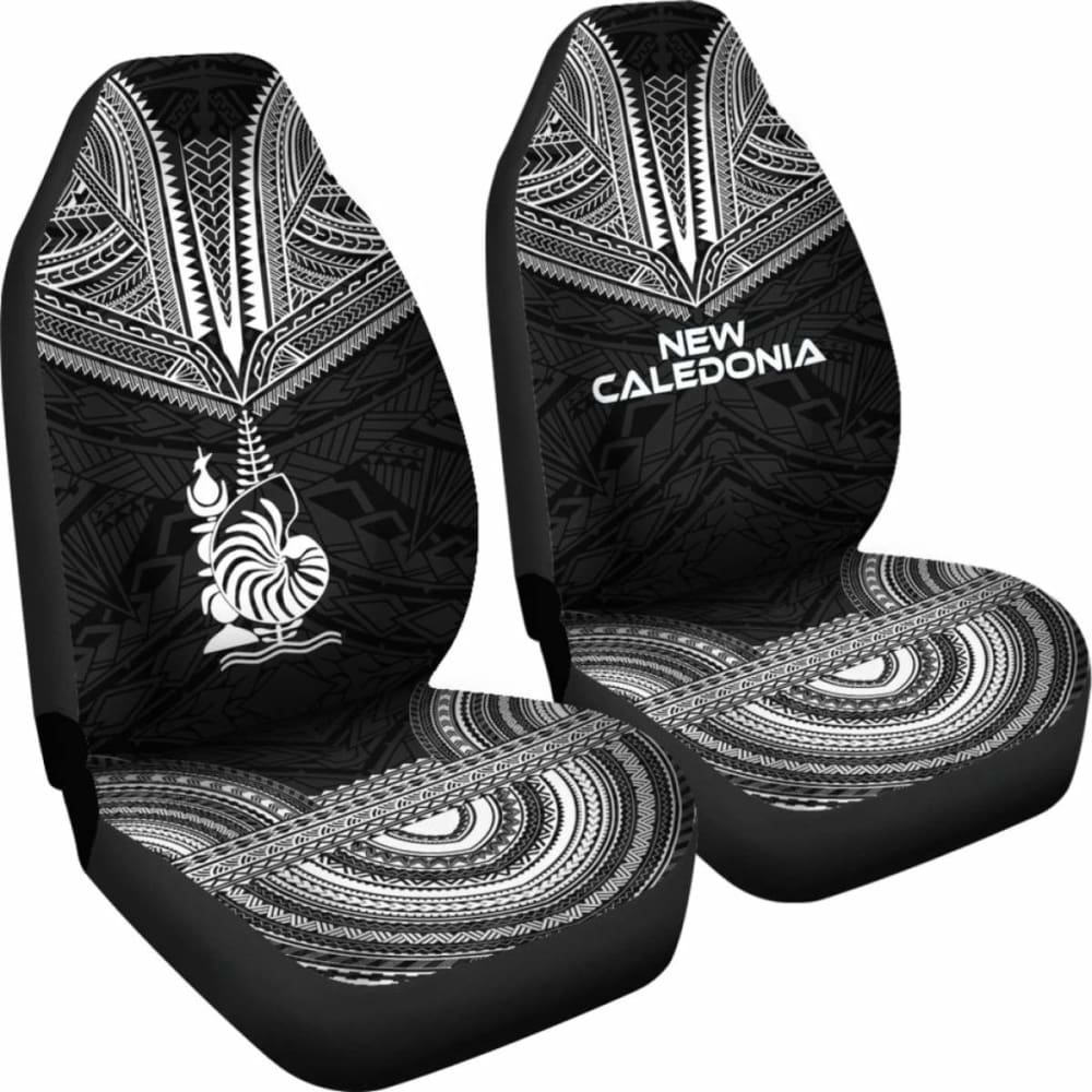 New Caledonia Car Seat Cover - New Caledonia Coat Of Arms Polynesian Chief Tattoo Black Version -