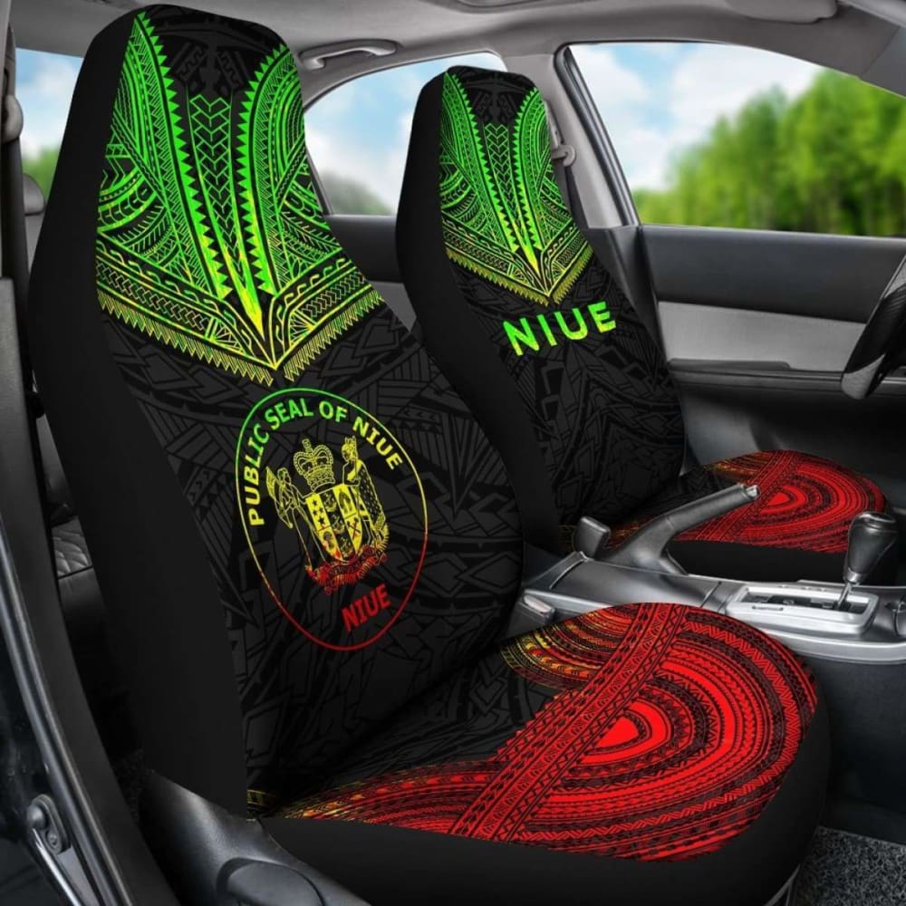 Niue Car Seat Cover - Niue Seal Polynesian Chief Tattoo Reggae Version -