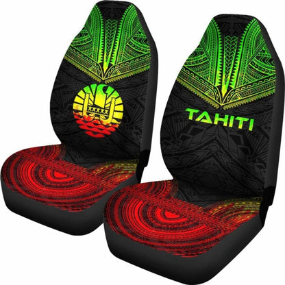 Tahiti Car Seat Cover - Tahiti Flag Polynesian Chief Tattoo Reggae Version -