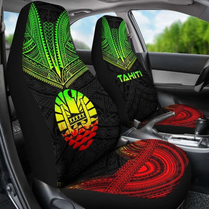 Tahiti Car Seat Cover - Tahiti Flag Polynesian Chief Tattoo Reggae Version -