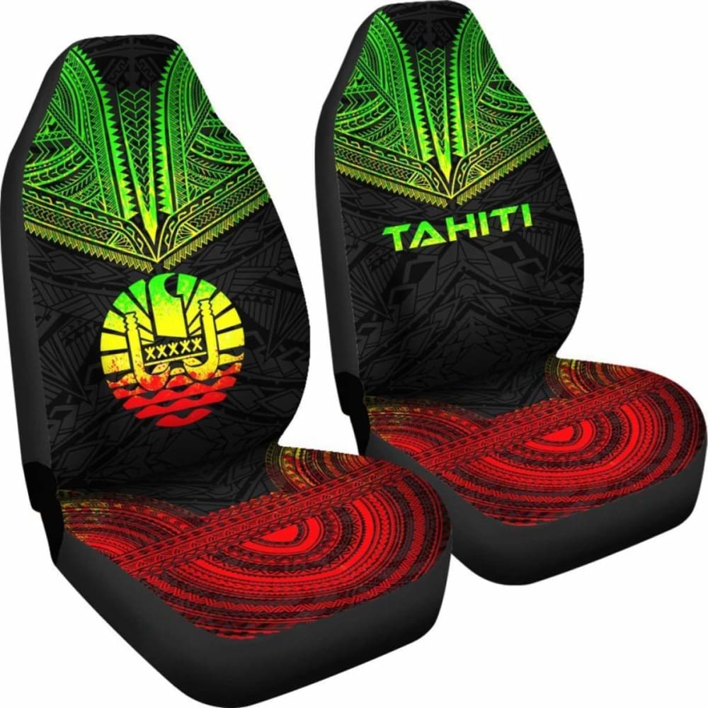 Tahiti Car Seat Cover - Tahiti Flag Polynesian Chief Tattoo Reggae Version -