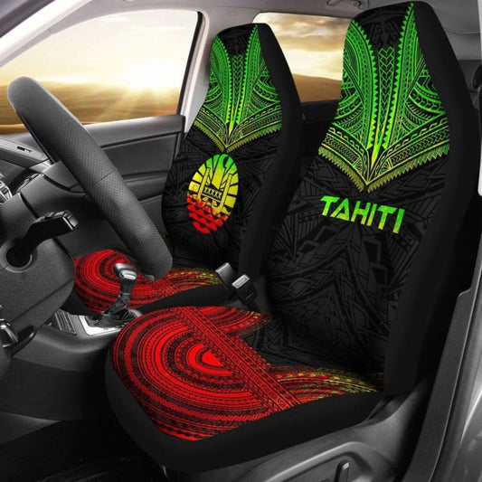 Tahiti Car Seat Cover - Tahiti Flag Polynesian Chief Tattoo Reggae Version -