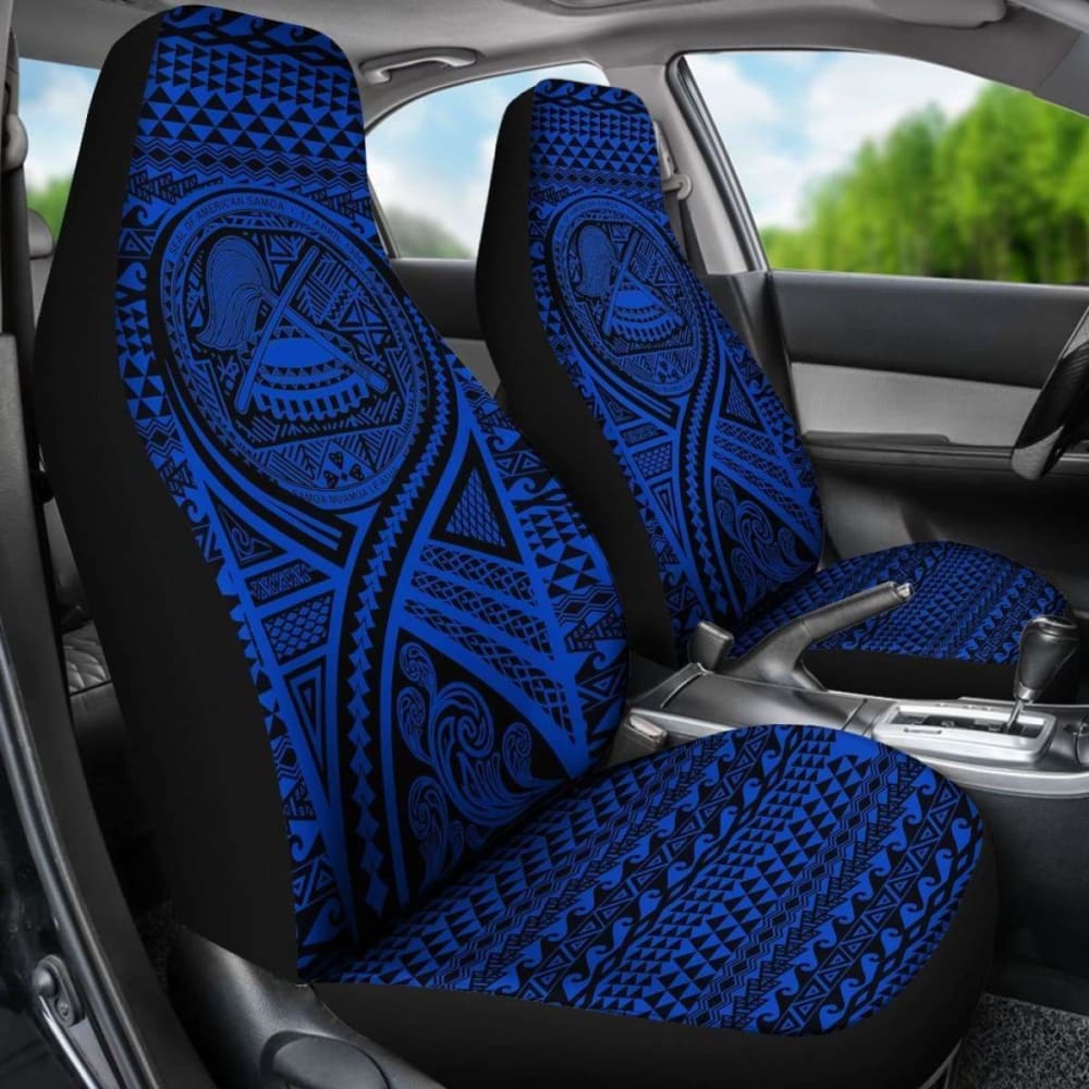 American Samoa Car Seat Cover - American Samoa Seal Polynesian Tattoo Blue -
