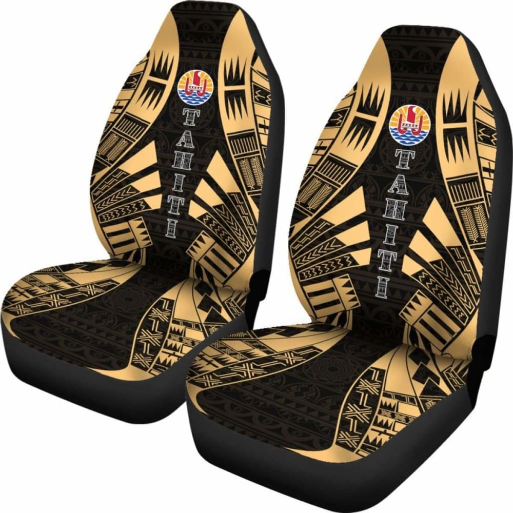 Tahiti Car Seat Covers - Tahiti Flag Polynesian Tattoo Gold -