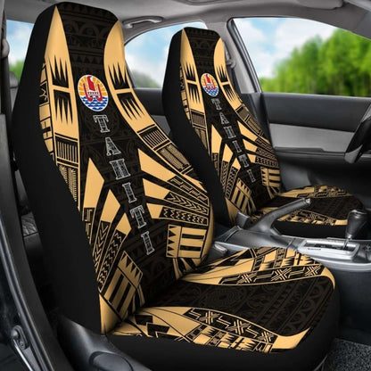 Tahiti Car Seat Covers - Tahiti Flag Polynesian Tattoo Gold -