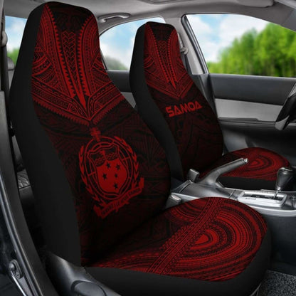 Samoa Car Seat Cover - Samoa Coat Of Arms Polynesian Chief Tattoo Deep Red Version -