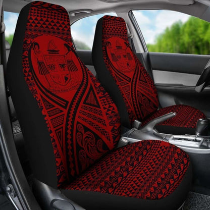 Fiji Car Seat Cover - Fiji Coat Of Arms Polynesian Tattoo Red -