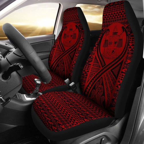 Fiji Car Seat Cover - Fiji Coat Of Arms Polynesian Tattoo Red -