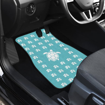 Blue Watercolor Sea Turtle Hibiscus Car Floor Mats