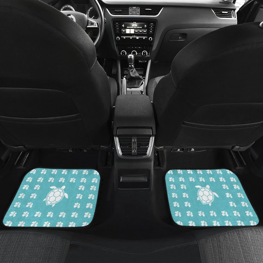 Blue Watercolor Sea Turtle Hibiscus Car Floor Mats