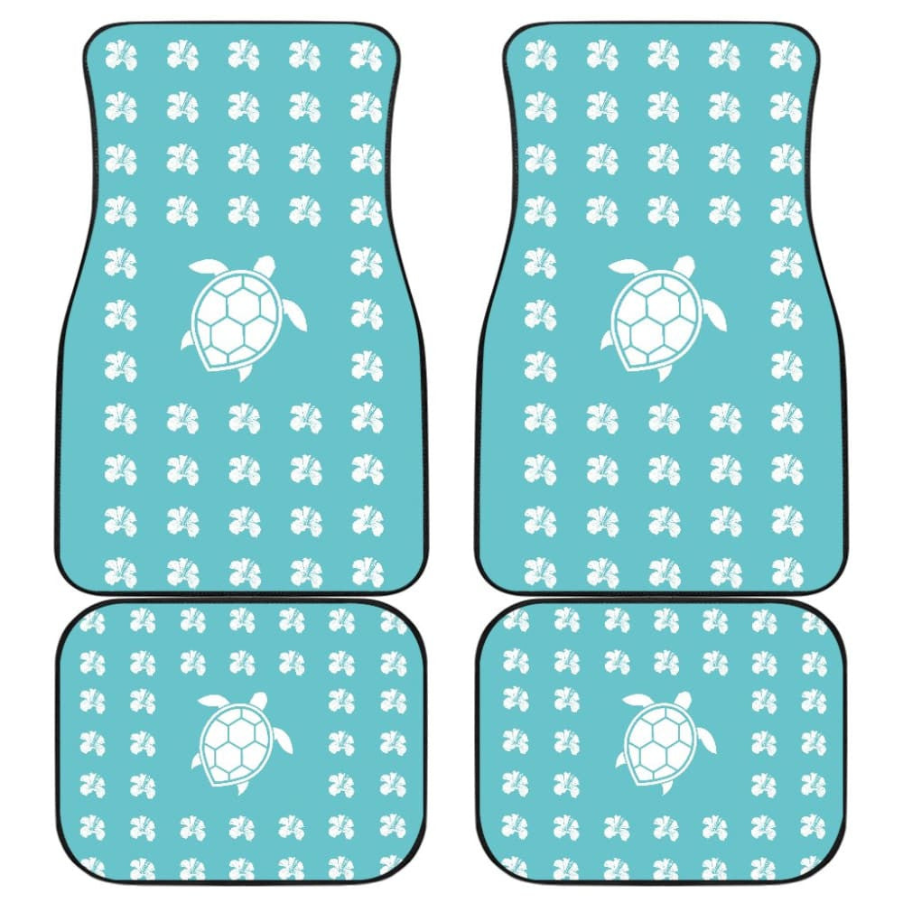 Blue Watercolor Sea Turtle Hibiscus Car Floor Mats
