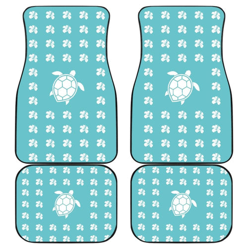 Blue Watercolor Sea Turtle Hibiscus Car Floor Mats