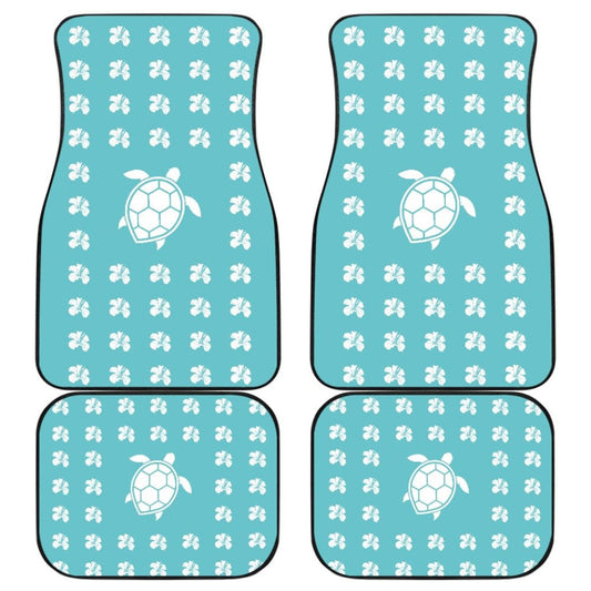 Blue Watercolor Sea Turtle Hibiscus Car Floor Mats