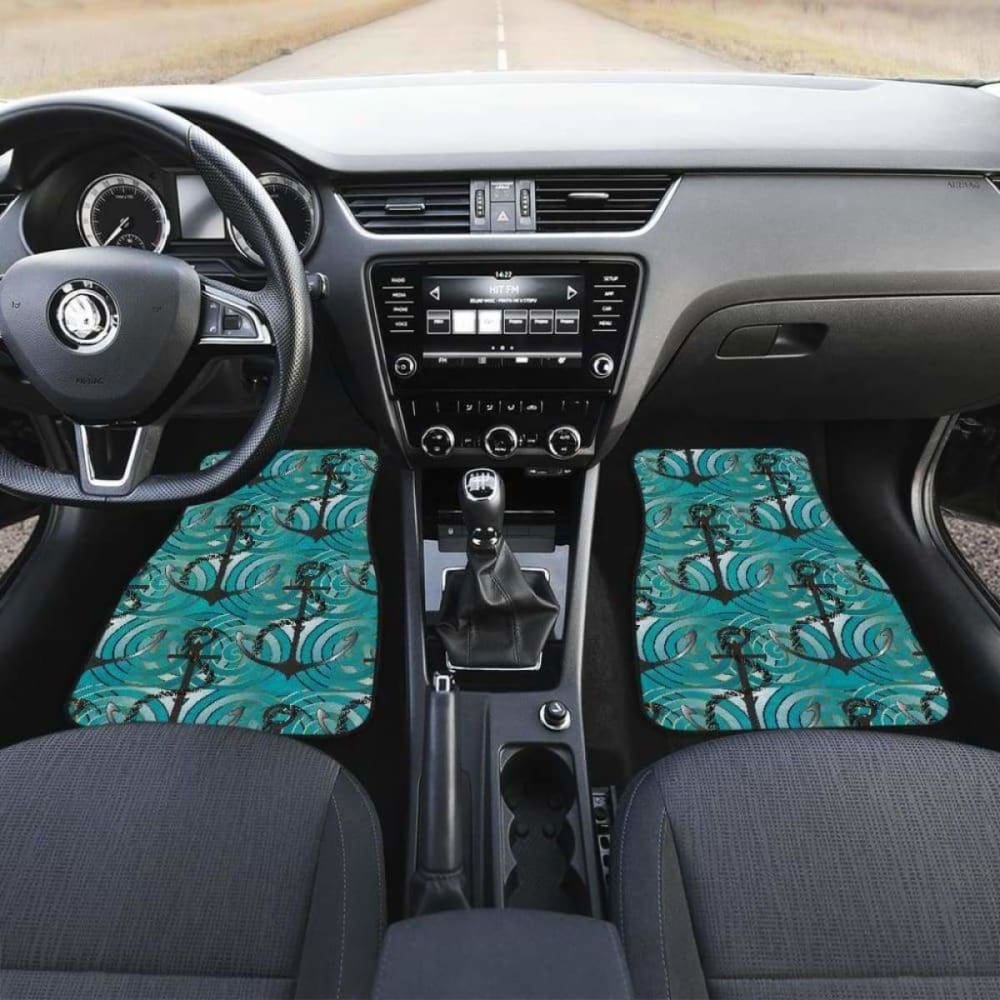 Anchor Nautical Green Background Front And Back Car Mats