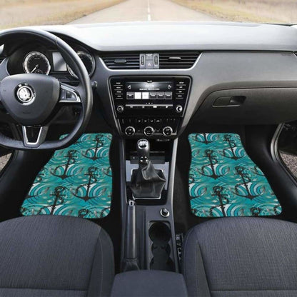 Anchor Nautical Green Background Front And Back Car Mats