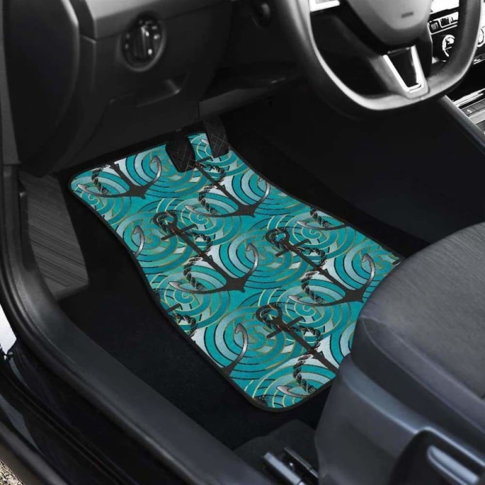 Anchor Nautical Green Background Front And Back Car Mats