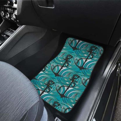 Anchor Nautical Green Background Front And Back Car Mats
