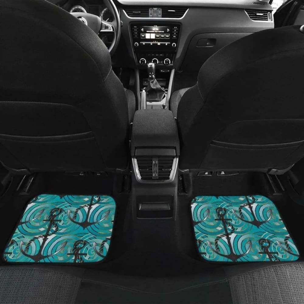 Anchor Nautical Green Background Front And Back Car Mats