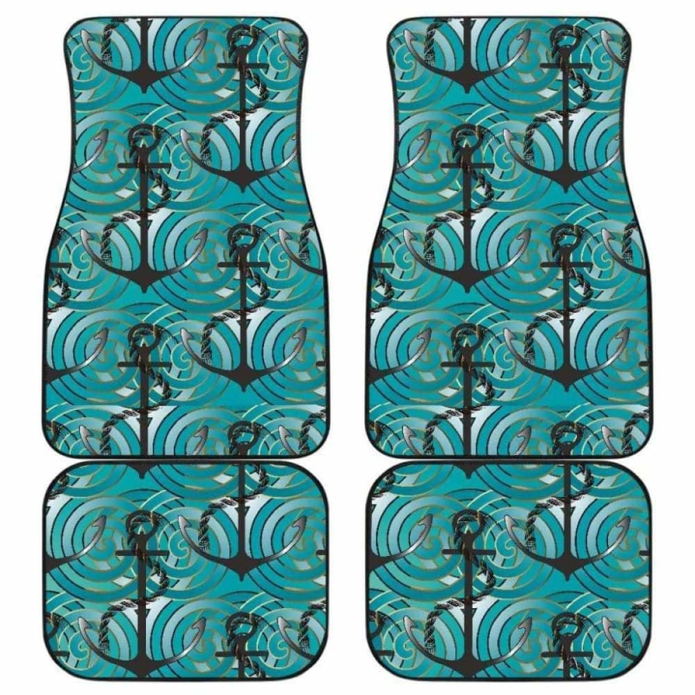 Anchor Nautical Green Background Front And Back Car Mats