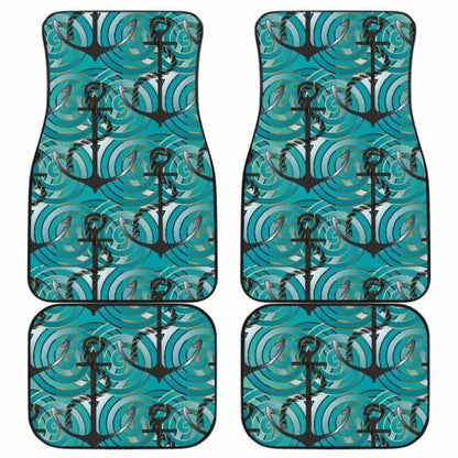 Anchor Nautical Green Background Front And Back Car Mats