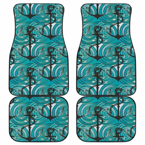 Anchor Nautical Green Background Front And Back Car Mats