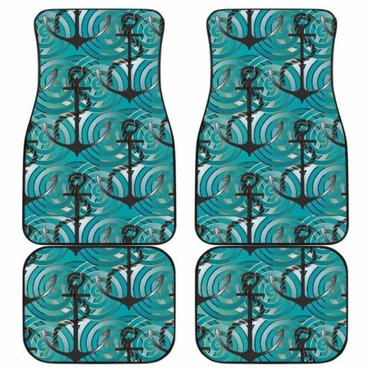 Anchor Nautical Green Background Front And Back Car Mats