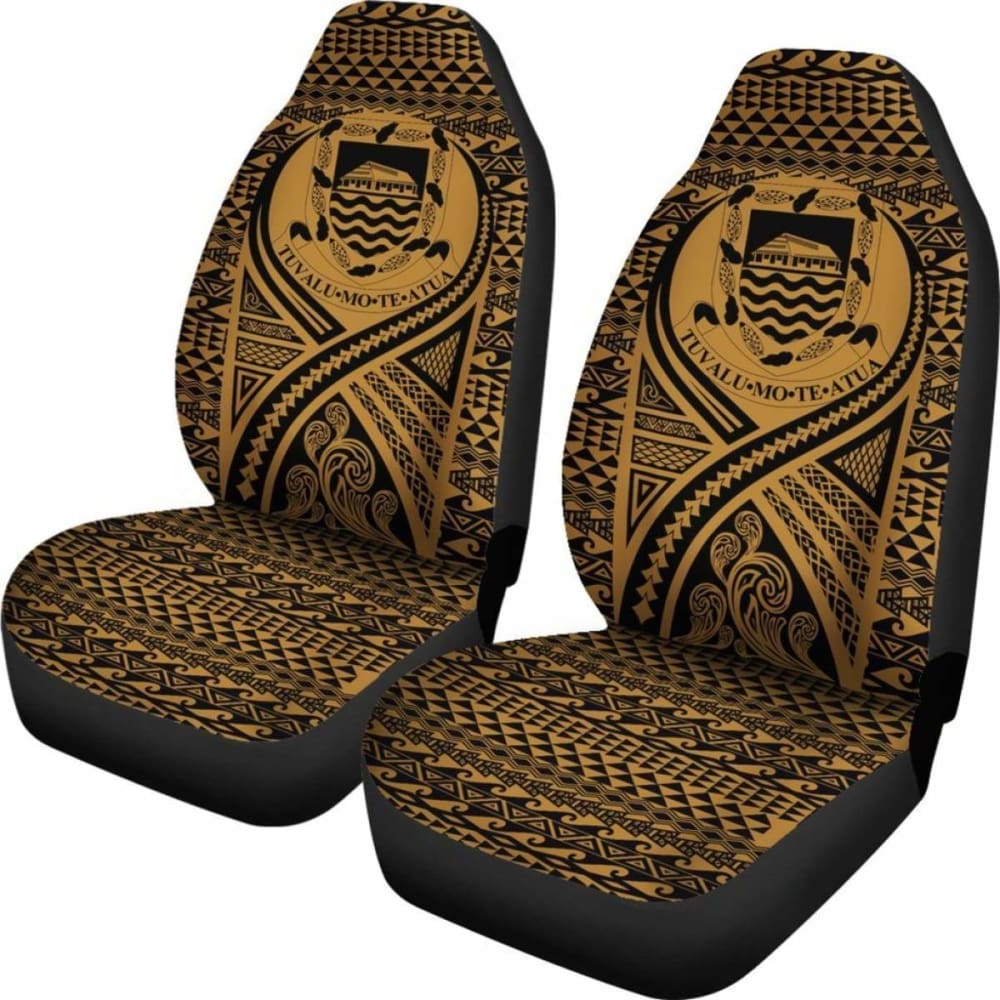 Tulu Car Seat Cover - Tulu Coat Of Arms Polynesian Tattoo Gold -