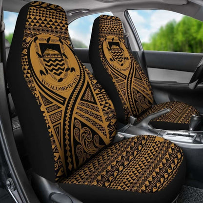 Tulu Car Seat Cover - Tulu Coat Of Arms Polynesian Tattoo Gold -