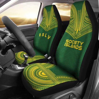 Society Islands Car Seat Cover - Society Islands Flag Polynesian Chief Tattoo Green Version -