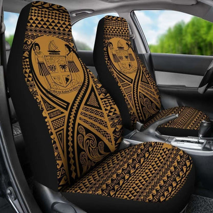 Fiji Car Seat Cover - Fiji Coat Of Arms Polynesian Tattoo Gold -