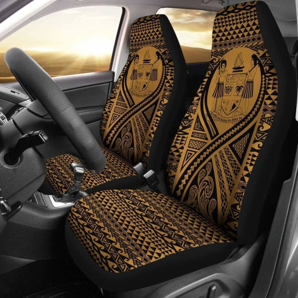 Fiji Car Seat Cover - Fiji Coat Of Arms Polynesian Tattoo Gold -