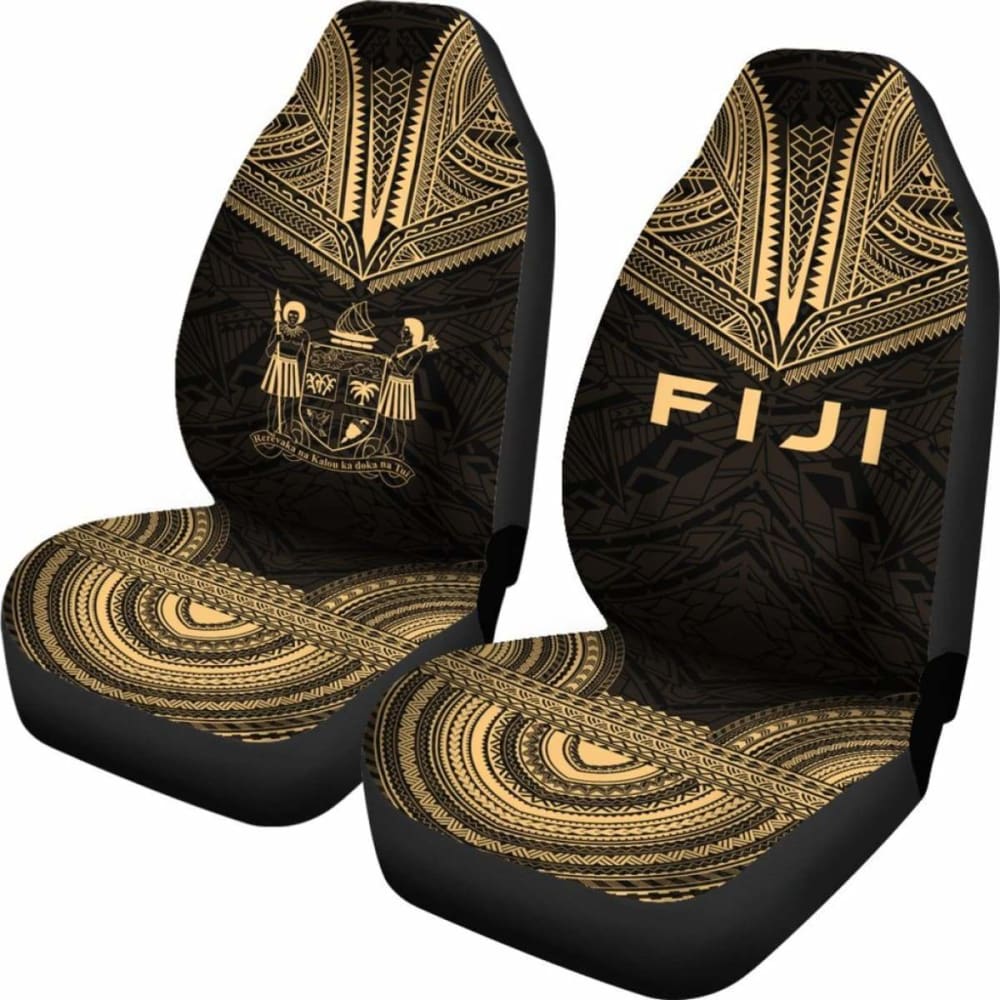 Fiji Car Seat Cover - Fiji Coat Of Arms Polynesian Chief Tattoo Gold Version -